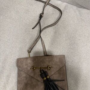 Taupe Crossbody Shoulder Bag with Tassel Accent